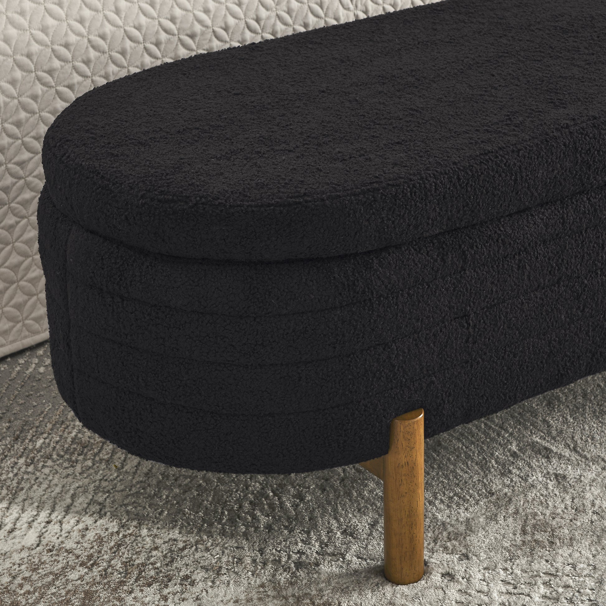 Ottoman Oval Storage Bench,Rubber Wood Leg,Black 46."X17.7"X10.8" Black Foam