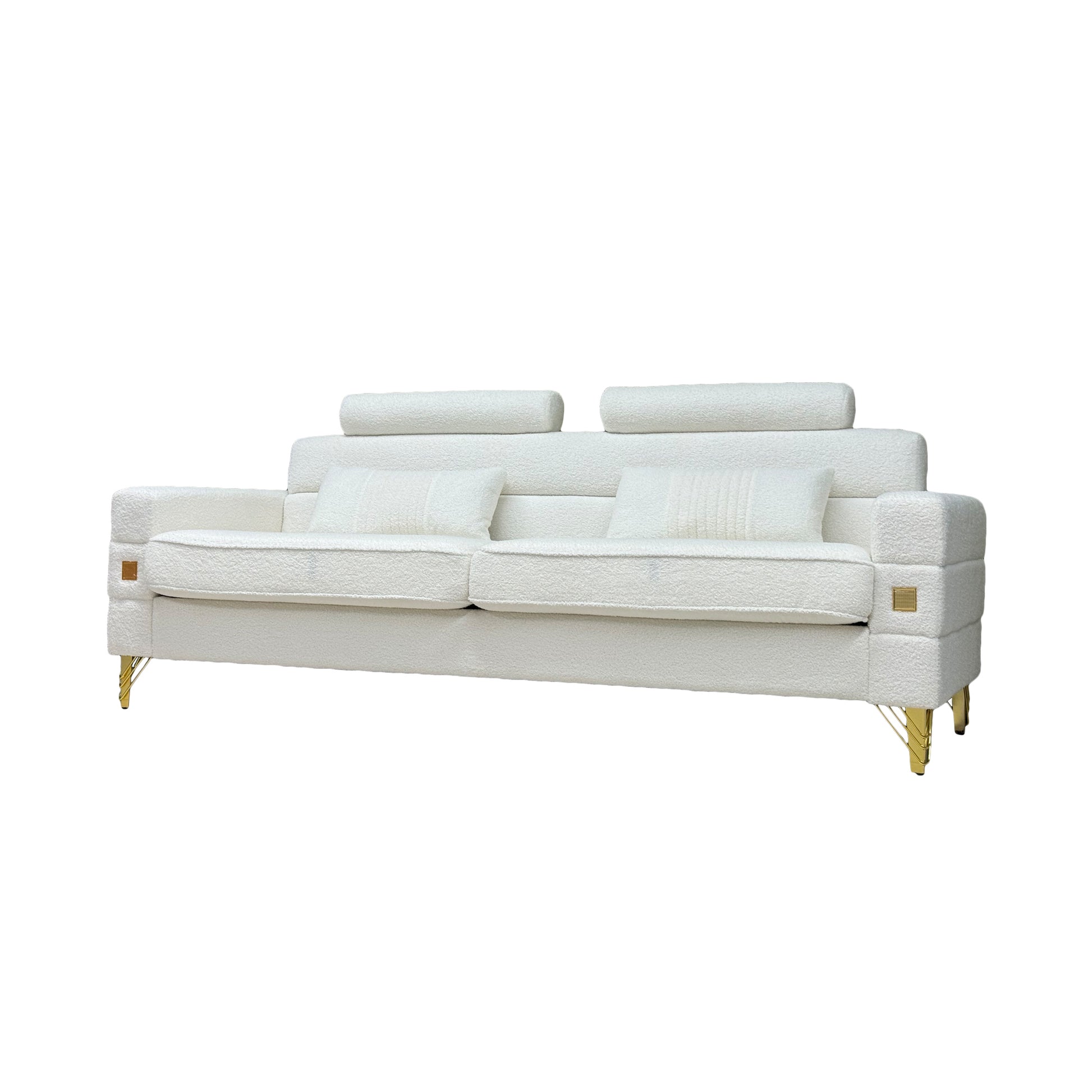 Fx P15 Wb Sofa Elegant White Imitation Wool Circle Fabric Sofa With Adjustable Headrests Contemporary 3 Seat Couch With Gold Legs, Perfect For Living Room And Office Decor Temu Suitable White Velvet 3 Seat