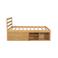 Full Size Wood Platform Bed With Removable Storage Shelves, Built In Two Storage Drawers For Added Convenience, Natural Full Natural Wood