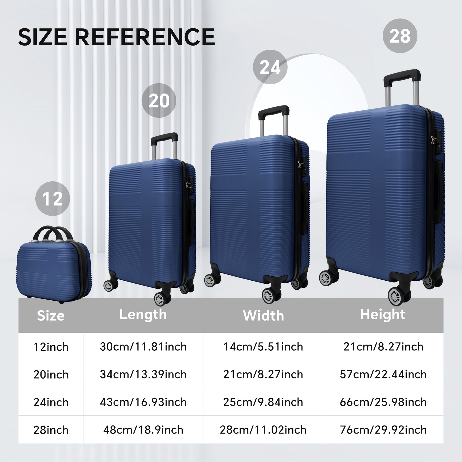 Luggage 4 Piece Set With Spinner Wheels, Hardshell Lightweight Suitcase With Tsa Lock,Checked Luggage,Dark Blue 12 20 24 28In Dark Blue Abs