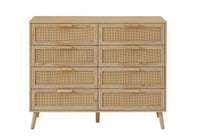 Bedroom Dresser, 8 Double Dresser With Rattan Drawers, Wood Chest Of Drawers For Kids Room, Living Room, Entry And Hallway, Natural, 47.2''W X 15.8''D X 37.4''H. Natural Particle Board