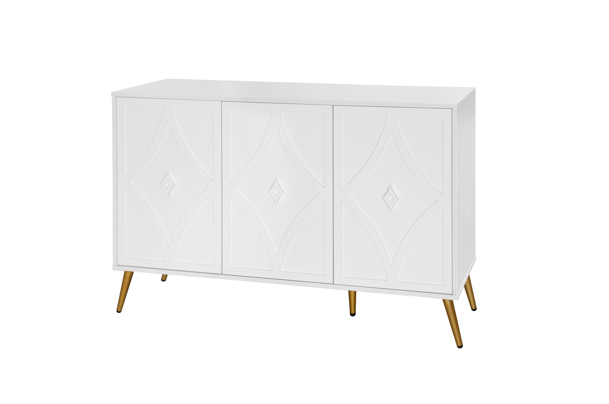 3 Door Storage Cabinet Accent Cabinet With Storage,Sideboard With Adjustable Shelf, Kitchen Cabinet, Diamond Shaped Decoration Door For Living Room, Kitchen, Dining Room ,Enchence White Particle Board Mdf