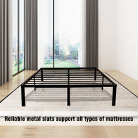 14 Inch Bed Frame Queen Size Heavy Duty Steel Slat Support Metal Platform Queen Bed Frame No Box Spring Needed, Easy Assembly, Black Queen Black Metal