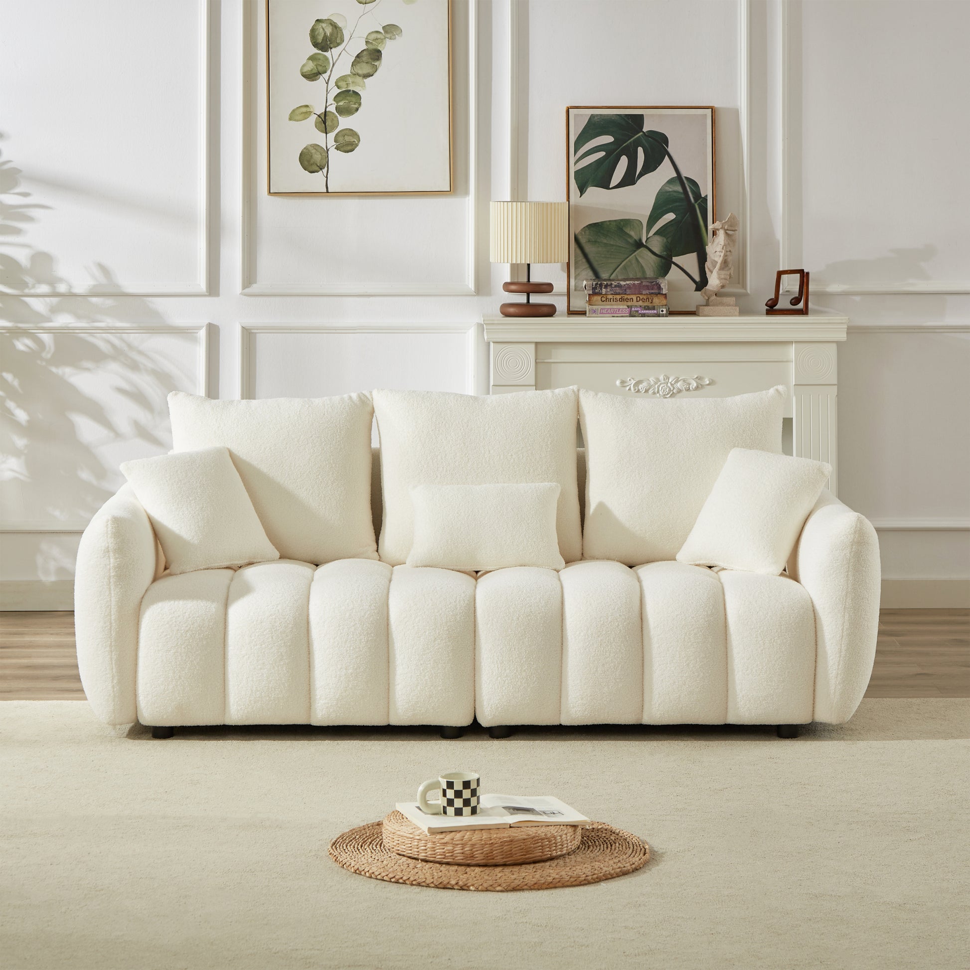 3 Seater 3 Seater Combo Sofa Modern Living Room Sofa, Teddy Sofa, Wooden Frame, 6 Cushions, Apartment Sofa Furniture Beige Wood Primary Living Space Pine Foam Fabric 6 Seat