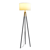 Sway Brassed Gold Floor Lamp With On Off Switch Triple Legs White Fabric Shade Black,Gold,White Table&Floor Lamps Fabric,Metal