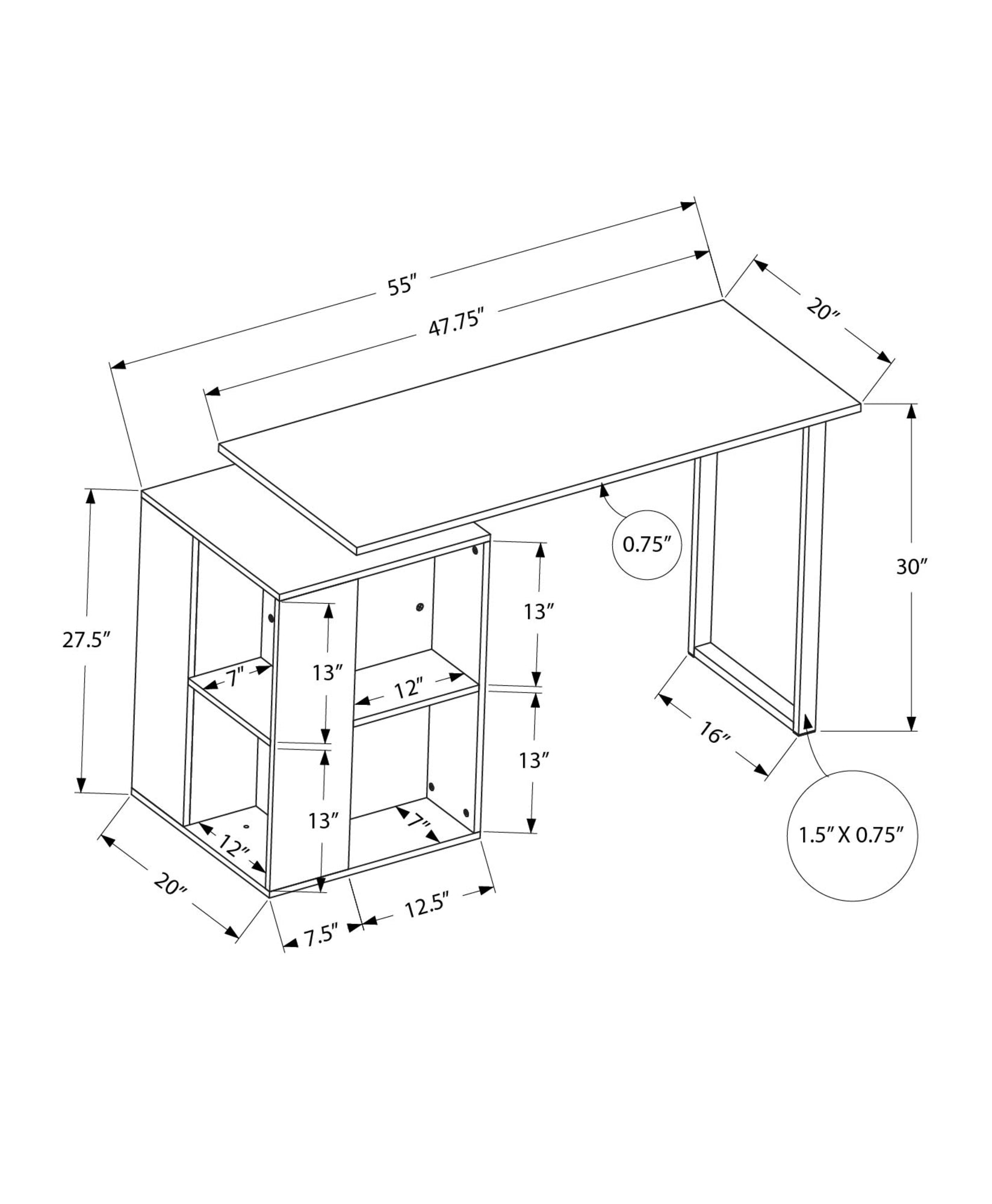 Computer Desk, Home Office, Left, Right Set Up, Storage Shelves, 55"L, Work, Laptop, Black Laminate, Black Metal, Contemporary, Modern Black Particle Board