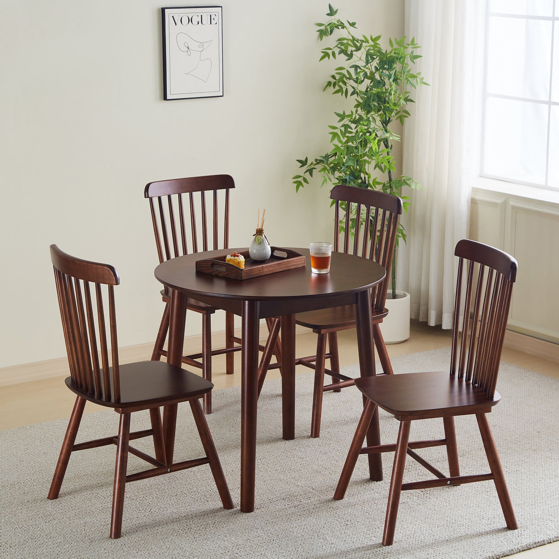 Walnut Round Table, All Solid Wood, Can Sit 2 4 People Diameter 31.5 Inches Walnut Rubber Wood