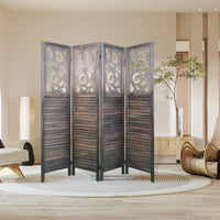 4 Panel Room Dividers, 6Ft Carved Wood Room Divider Partition Room Dividers Wall Wooden Carved Folding Privacy Screens Foldable Panel Wall Divider For Office Restaurant, Rustic Brown Rustic Brown Classic Wood