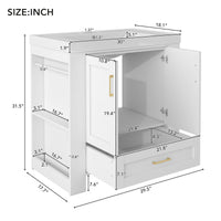 30'' Bathroom Vanity With Seperate Basin Sink, Modern Bathroom Storage Cabinet With Double Sided Storage Shelf, Freestanding Bathroom Vanity Cabinet With Single Sink 1 White Adjustable Hinges Bathroom Freestanding Solid Wood Mdf Resin Painted