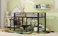 Twin Size Metal Low Loft Bed Frame With Storage Staircase And Iron Mesh,Black Expected Arrival Time:10.10 Black Metal