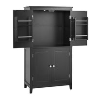 Elegant Bathroom Floor Storage Cabinet, Bathroom Storage Unit, Freestanding Cabinet With 4 Doors, Adjustable Shelves, Adaptable Shelves, Black Black Mdf