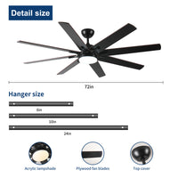 72 Inch Large Ceiling Fans With Lights And Remote, Indoor Outdoor Black Modern Ceiling Fan For Kitchen Living Room Patio, 6 Speed Reversible Quiet Dc Motor, Dual Finish 8 Blades Black Dark Walnut