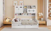 Full Size Wooden Daybed With 2 Drawers, And All In One Cabinet And Shelf, White Full White Wood