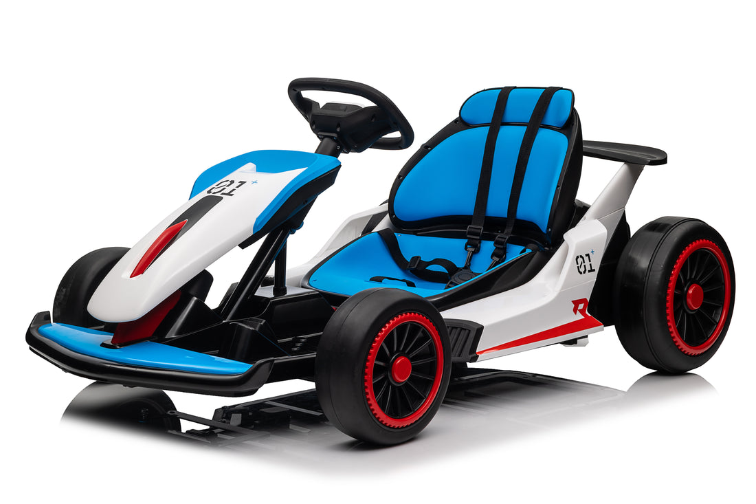 Ride On Go Kart For Kids, 24V7Ah Battery 150W*2 Motors, High Speed Drifting Car, Forward And Backward, Bluetooth, Slow Start Function,High Low Speeds,Music,Mp3,Usb, Horn,Max Load 110Lbs Blue Abs