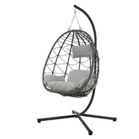 Egg Chair With Stand Indoor Outdoor Swing Chair Patio Wicker Hanging Egg Chair Hanging Basket Chair With Stand For Bedroom Living Room Balcony Gray Steel