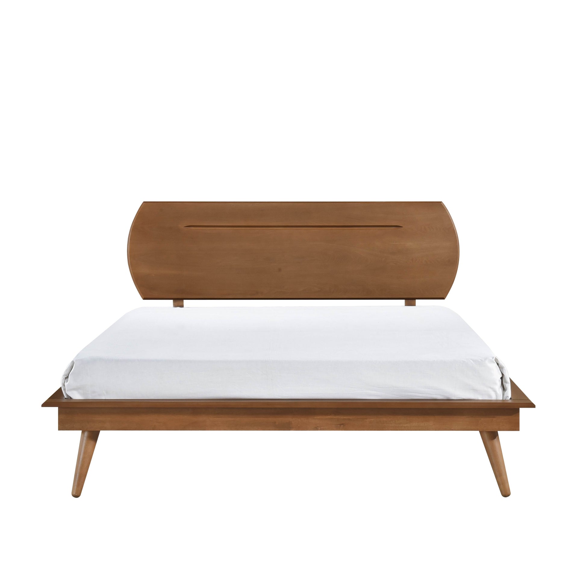 Country Casual Style Full Size Platform Bed With Oval Headboard 1Pc Wooden Bedroom Furniture Full Brown Wood Bedroom Wood