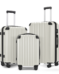 3 Piece Luggage Set With Tsa Lock& Double Spinner Wheels, Expandable For Large Storage Off White Abs