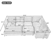 121.3" Sectional Couch Sofa Bed Modular Sofa With Two Movable Ottomans For Living Room Old Sku:N719S001640E , Gray Gray Foam Corduroy 7 Seat