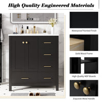 30'' Bathroom Vanity With Resin Sink Combo, Solid Wood Frame Bathroom Storage Cabinet, Freestanding Vanity Set With 4 Drawers& Soft Closing Doors, Black Black Bathroom Modern Solid Wood Mdf Resin