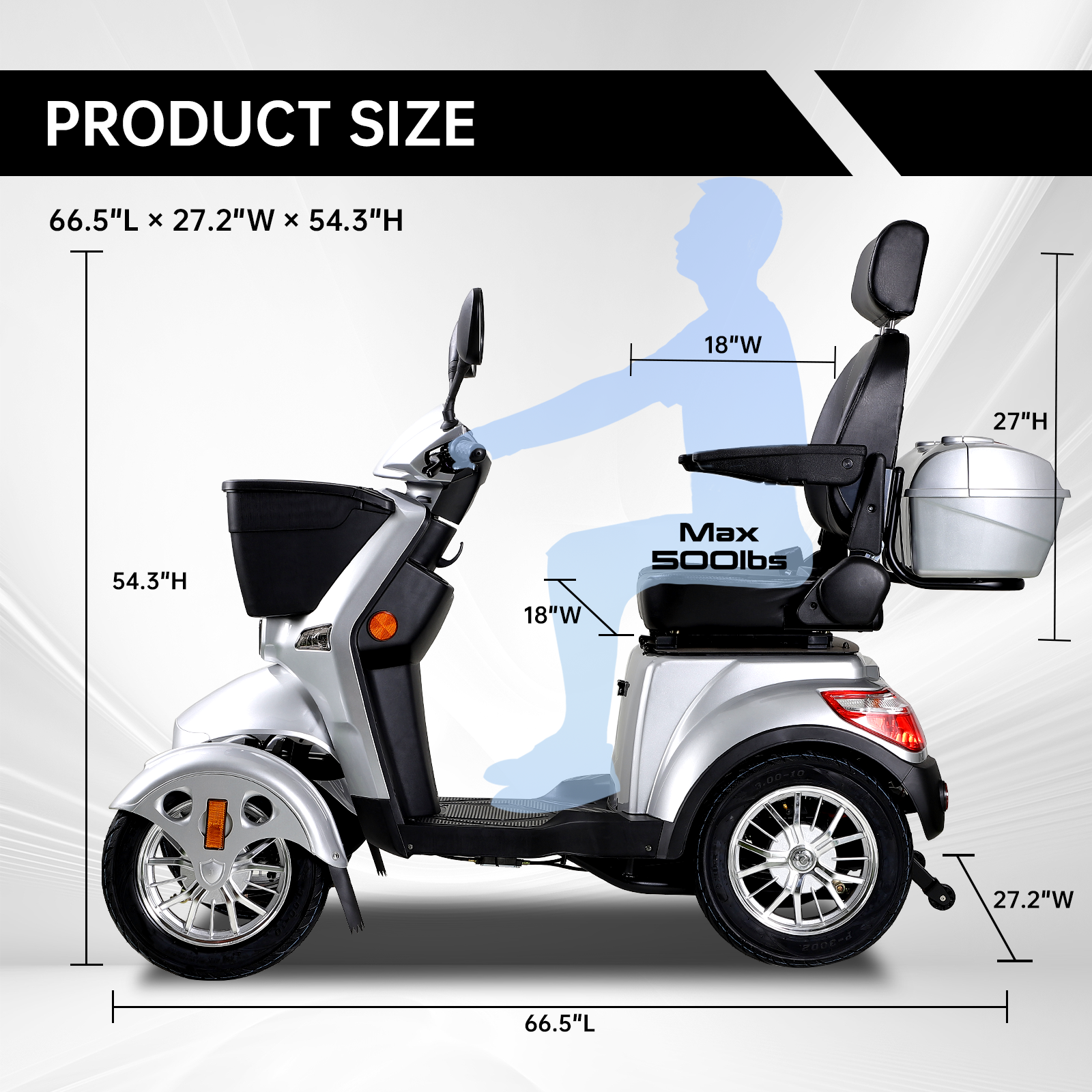 Xl3D4L Electric Mobility Recreational Travel Scooter For Adults,Mobility Scooters For Seniors, 4 Wheel Powered Mobility Scooters Silver Abs Pc Abs Pc