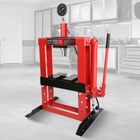 12 Ton Adjustable Benchtop Hydraulic Shop Press For Garage W Stamping Plates & Pressure Gauge, Manual Hand Pump Red Steel