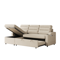 Mh83.5" Convertible Sleeper Combo Sofa, Convertible Sofa Bed Polyester Pullout Bed With Storage Recliner And Cup Holder For Living Room, Tight Spaces Beige Polyester Wood Primary Living Space Pine Foam Fabric 3 Seat