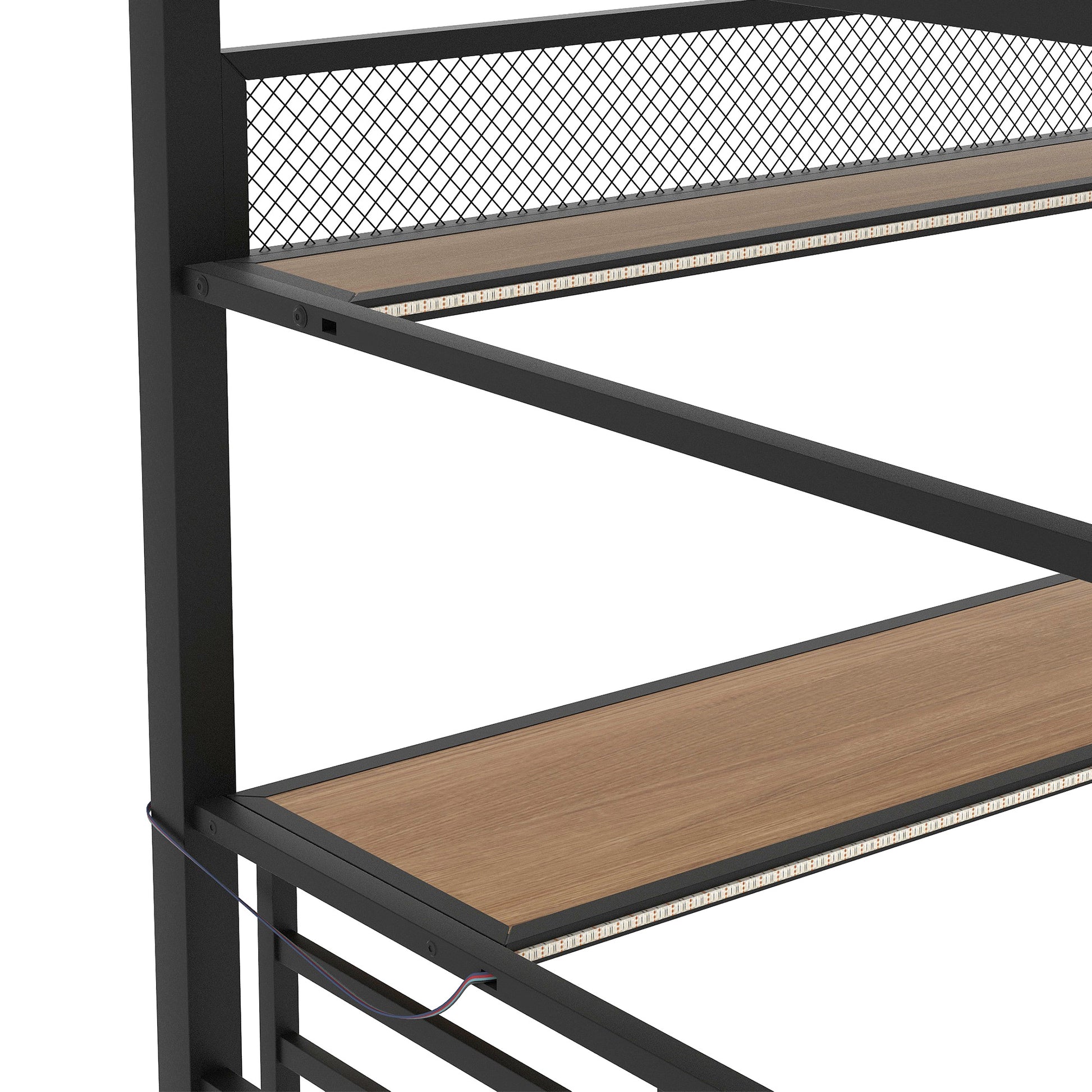 Full Size Metal Loft Bed Frame With Storage Shelf And Led Light,Iron Mesh,Black Expected Arrival Time:10.10 Black Metal