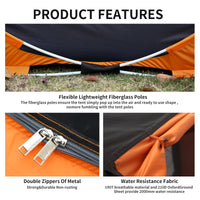 2 Person Black Orange Pop Up Camping Tent Black Cream Polyethylene