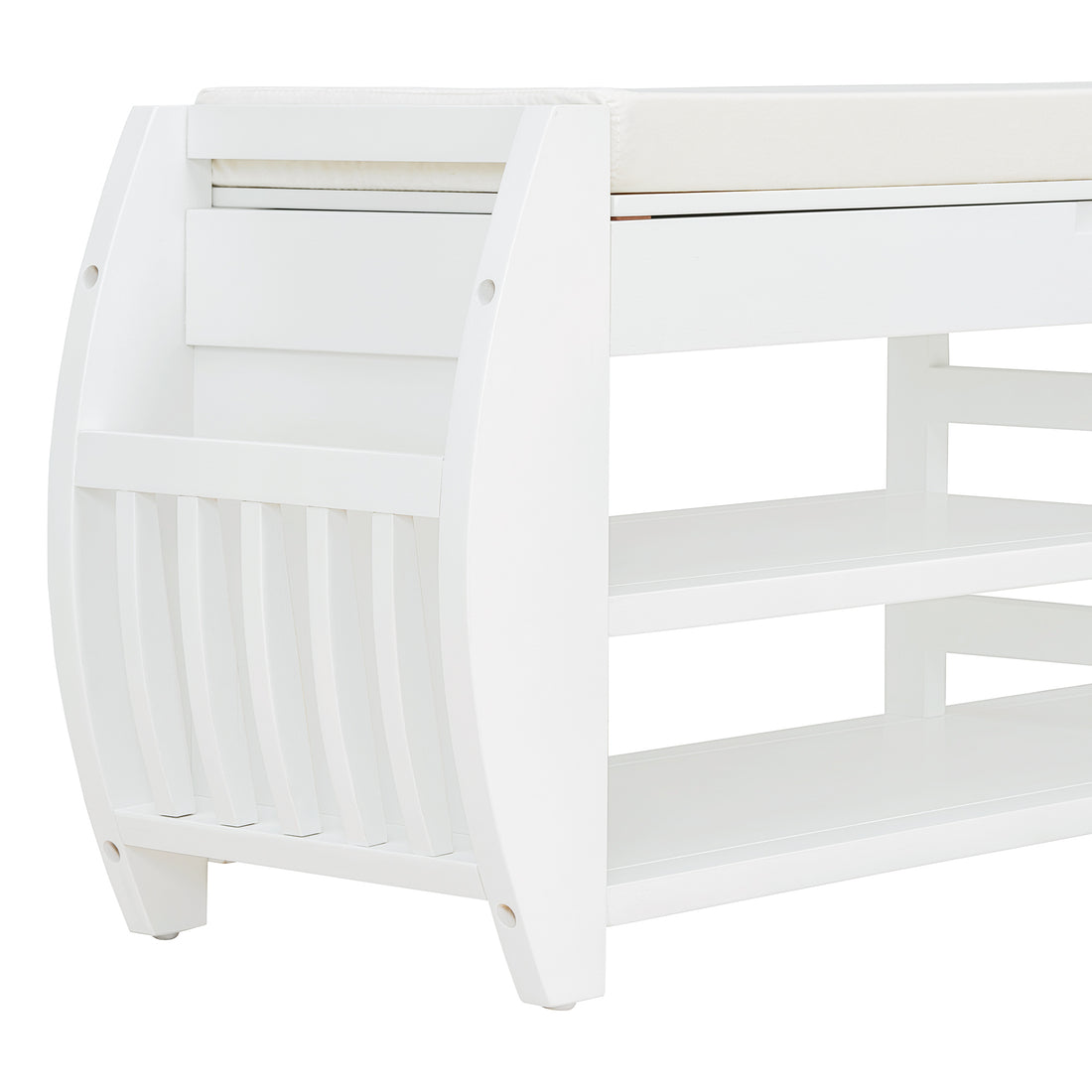 Retro Multifunctional Storage Bench With Cushion And Curved Side Panel For Entrance And Living Room Antique White Antique White Mdf