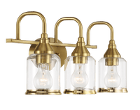 Twilight Three Lights Brushed Gold Contemporary Vanity Light 22"W 10"H 7.48"E With Clear Glass Gold Glass Bathroom Glass,Metal