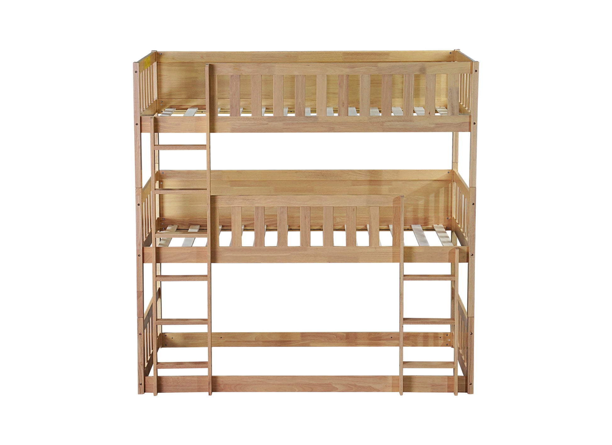 Twin Size Triple Rubber Wood Bunk Bed, With Ladders, Guardrails Detachable Bunk Bed, Twin Over Twin Over Twin,White Oak Twin White Oak Bedroom American Design Bed Frame Rubber Wood