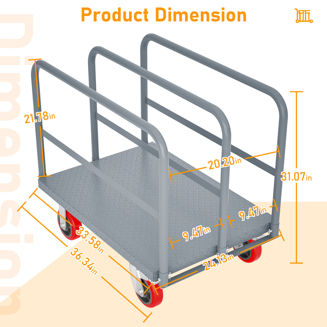 Steel Panel Truck, Heavy Duty Drywall Cart Lumber Cart Platform Truck Flat Cart, 2000Lbs, 6" Swivel Brake Casters, With 3 Side Handrails 36" X 24" Grey Metal