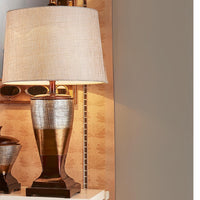 30" Tall Polyresin Table Lamp "Naomi" With Egyptian Design, Silvery Linen Shade Multicolor Polyresin