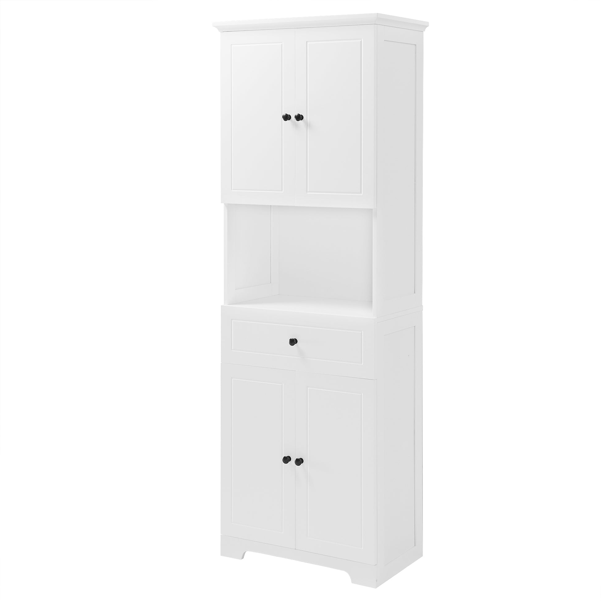 Tall Bathroom Cabinet With Four Doors, Large Storage Space Open Shelve, Upper Storage Cabinet, White White Mdf