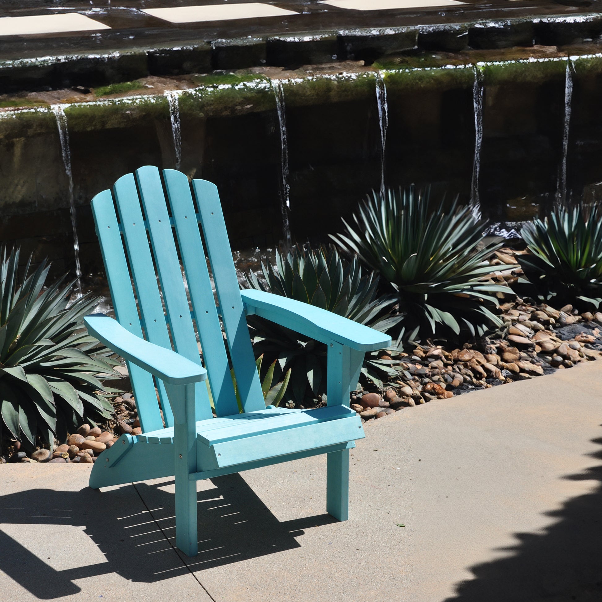 Hips Folding Adirondack Chair, Ultra Durable Weather Resistant Design, Real Wood Look, Easy Folding With No Pins Needed, 300 Lb Capacity, Blue Aqua Blue Plastic