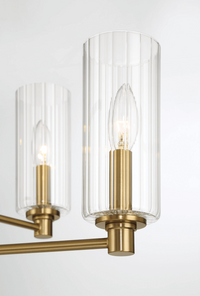 Timeless Six Lights Chandelier With Clear Ribbed Glass Satin Brass Antique Brass,Clear,Gold Ceiling Lights Brass,Glass