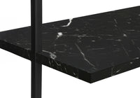 Bookshelf, Bookcase, Etagere, Ladder, 5 Tier, 72"H, Office, Bedroom, Black Marble Look Laminate, Black Metal, Contemporary, Modern Black Metal