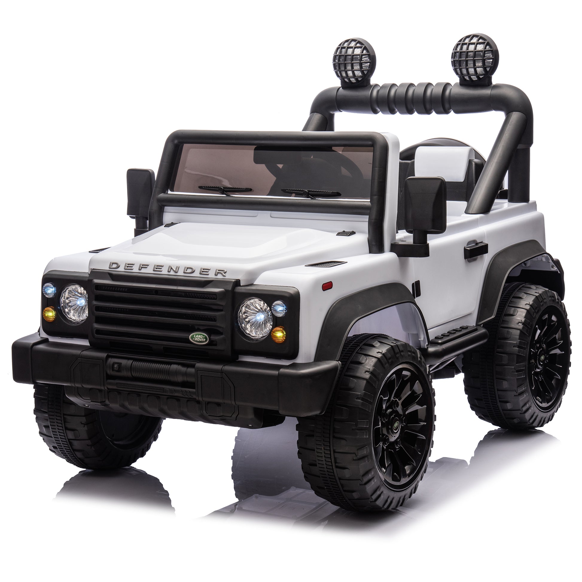 Licensed 2015 Land Rover Defender 90,24V Kids Ride On Xxl Car W Parents Control,2Wd,Four Wheel Suspension,Bluetooth,Mp3,Music,Power Display,Led Lights,Speeds 1.86 3.11Mph For Kids 3 7. White Polypropylene