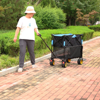 Big Large Capacity Folding Cart Extra Long Extender Wagon Cart Folding Wagon Garden Shopping Beach Cart Black Blue Black Garden & Outdoor Iron,Oxford Fabric