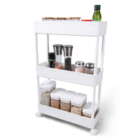 Storage Shelf On Wheels 3 Tier Classic Storage Rolling Cart 360 Swivel Wheels Lockable Bathroom Kitchen Office White Plastic