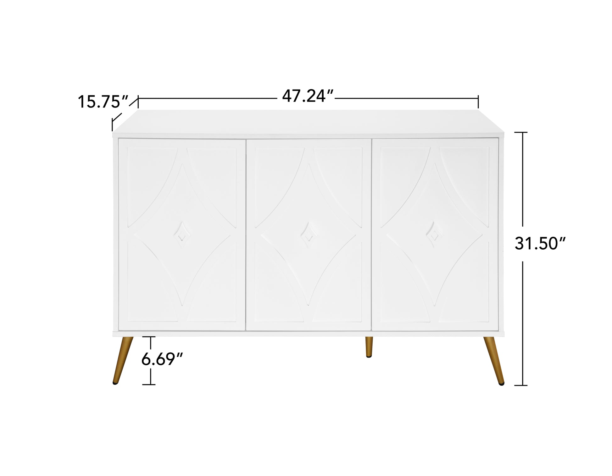 3 Door Storage Cabinet Accent Cabinet With Storage,Sideboard With Adjustable Shelf, Kitchen Cabinet, Diamond Shaped Decoration Door For Living Room, Kitchen, Dining Room ,Enchence White Particle Board Mdf