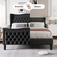 Lift Up Velvet Black Full Size Bed Box Spring Not Required Full Black Wood Light Brown Bedroom American Design Poplar Slat Beds Foam Velvet Upholstered