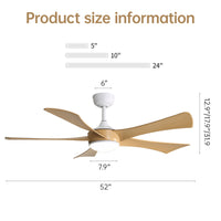 52 Inch Modern Ceiling Fan With 22W Led Light And Remote Control 5 Abs Blades For Living Room White Abs