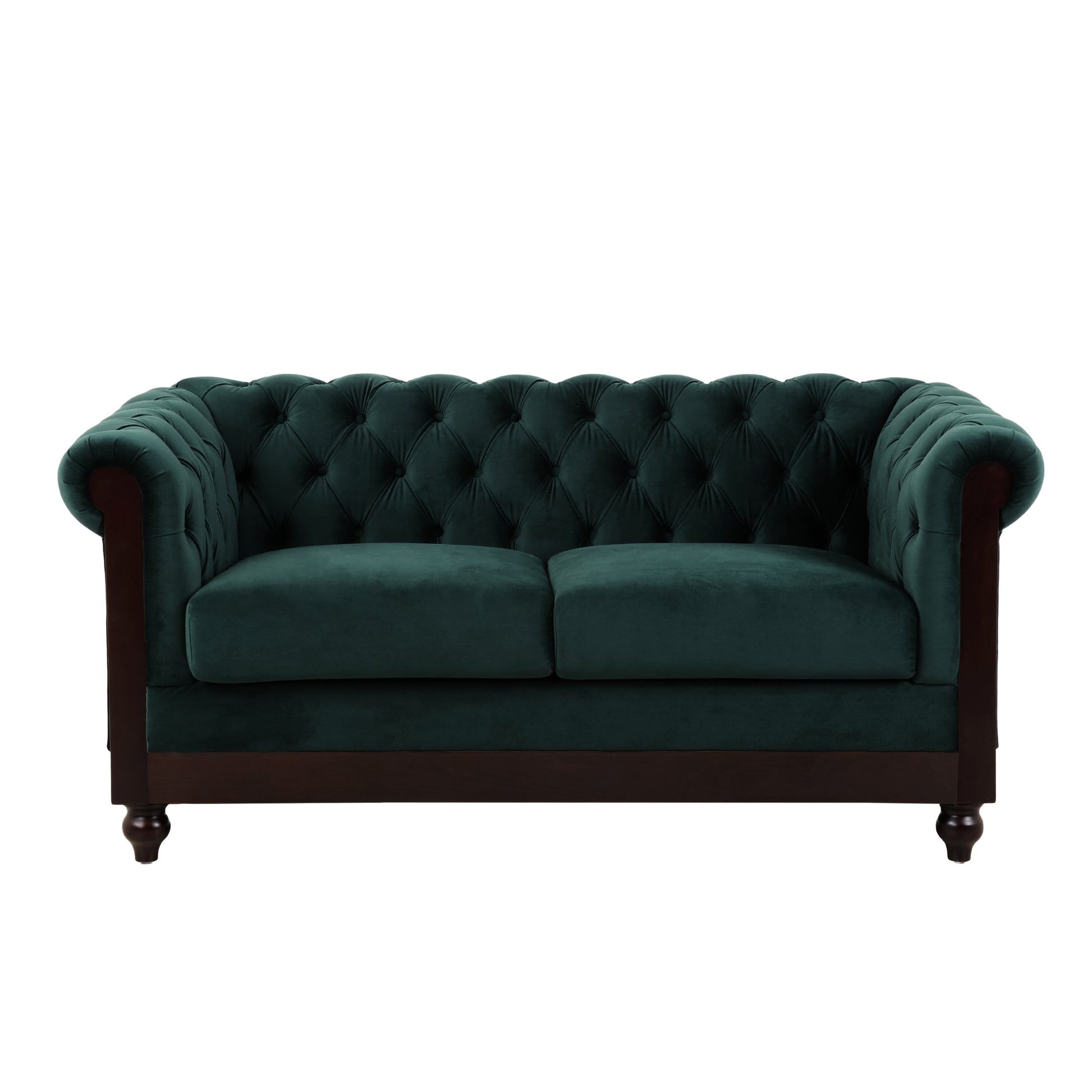 Vivalux 59.44" Chesterfield Velvet Loveseat Sofa,2 Person Rolled Arm Dutch Plush Upholstered Sofa Couch With Tufted Button For Living Room, Bedroom, Small Places,Forest Green Dark Green Espresso Velvet Wood Primary Living Space Soft Tufted Back