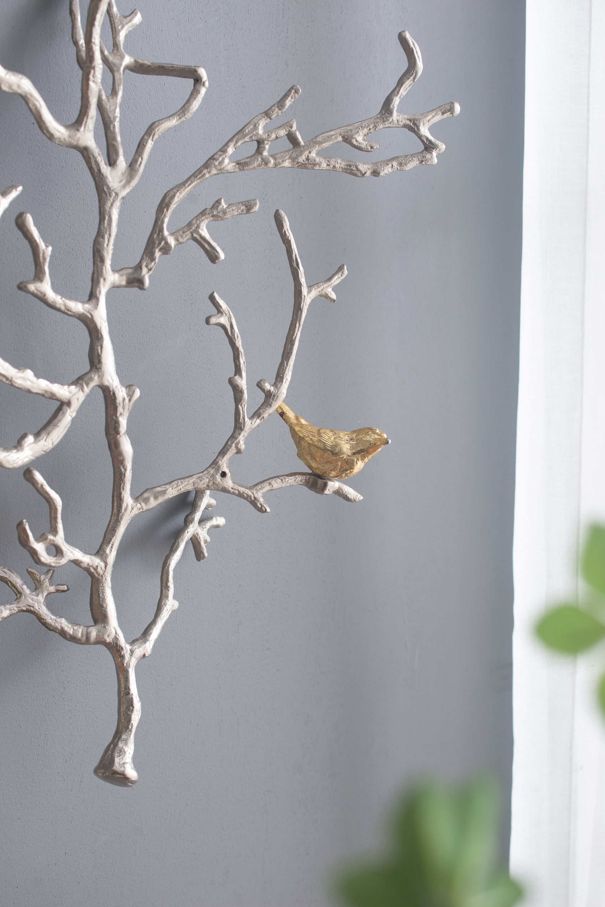 17X5.5X22" Metal Branch Wall Sculptures With Bird Accents, Set Of 2 Silver Multi Aluminium