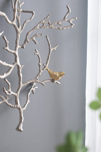 17X5.5X22" Metal Branch Wall Sculptures With Bird Accents, Set Of 2 Silver Multi Aluminium