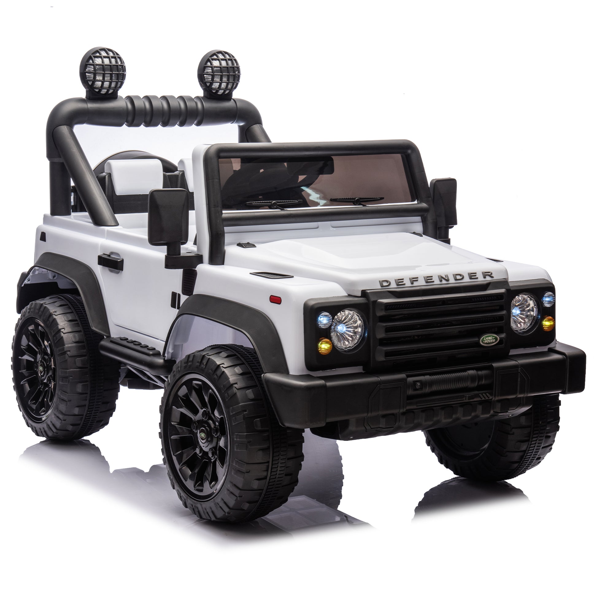 Licensed 2015 Land Rover Defender 90,24V Kids Ride On Xxl Car W Parents Control,2Wd,Four Wheel Suspension,Bluetooth,Mp3,Music,Power Display,Led Lights,Speeds 1.86 3.11Mph For Kids 3 7. White Polypropylene