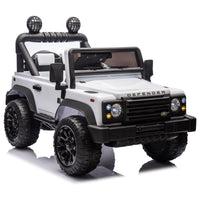 Licensed 2015 Land Rover Defender 90,24V Kids Ride On Xxl Car W Parents Control,2Wd,Four Wheel Suspension,Bluetooth,Mp3,Music,Power Display,Led Lights,Speeds 1.86 3.11Mph For Kids 3 7. White Polypropylene