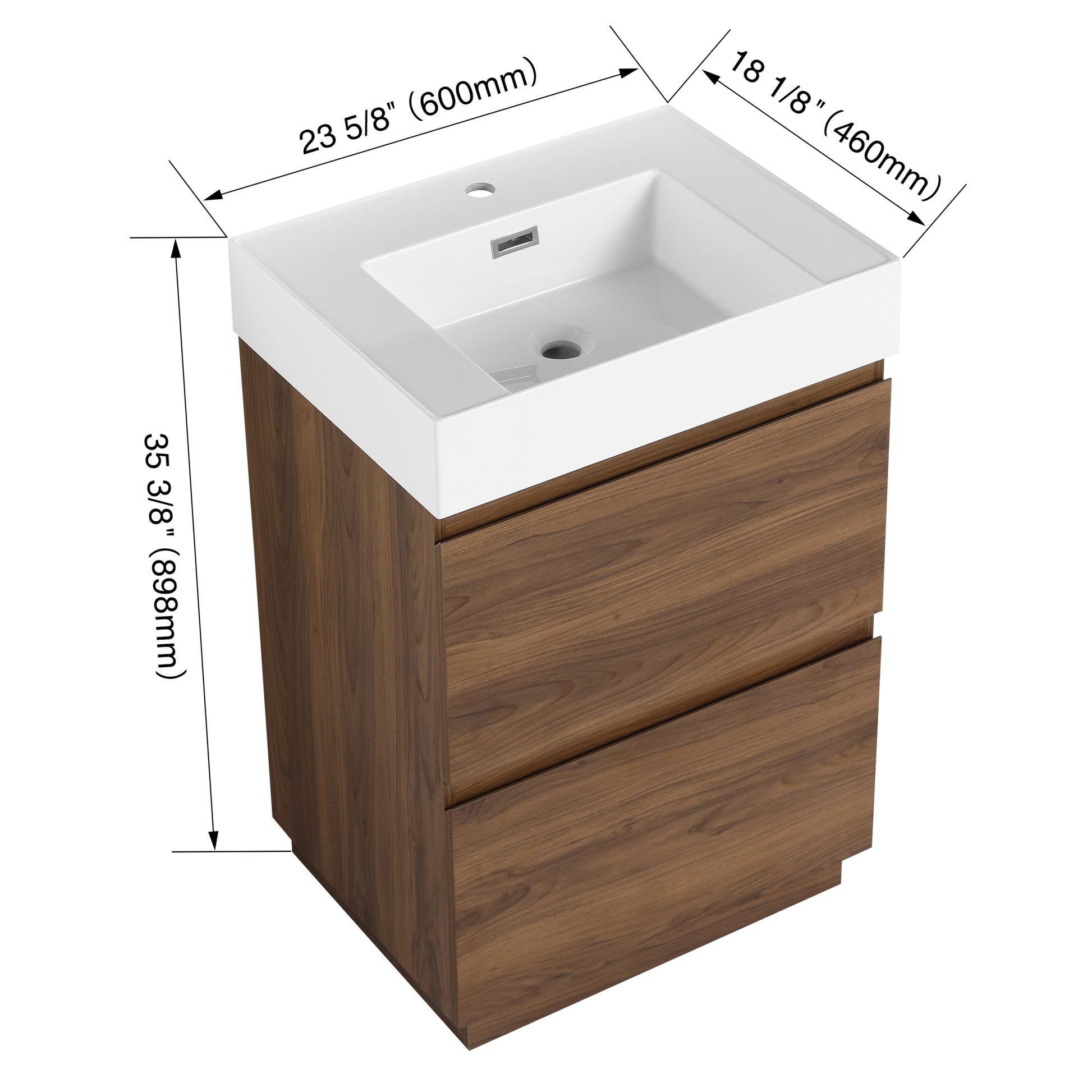 24" Bathroom Vanities With Single Sink Combo, Modern Undermount Bathroom Sink Cabinet With Double Drawer, Freestanding Bathroom Sink Cabinet,Engineering Wood,Brown Brown American Design Engineered Wood