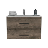 Praga Floating Vanity Sink With 2 Drawers Dark Brown White White Particle Board